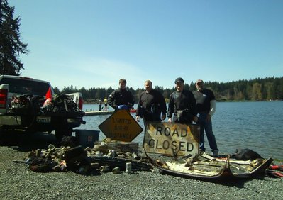 Fav topside pic... Swim area cleanup at Deer lake on Whidbey with my Buddies...