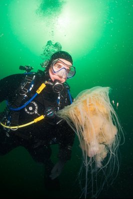 JPA checks out this cool egg yolk jelly.  Note the two fish hovering around the jelly.