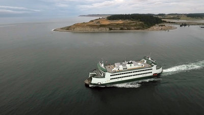 The ferry departing.