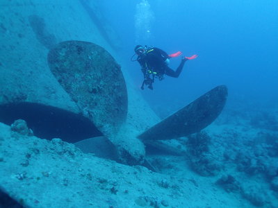 My favorite photo of the trip, that's me at the prop of the thistlegorm