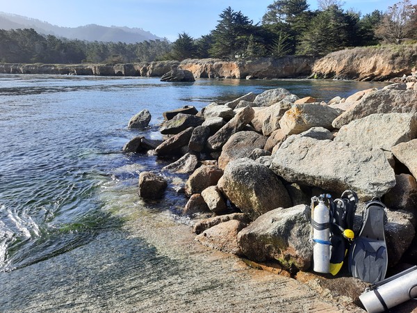 Point Lobos entry on boat launch a bit slippery but so beautiful